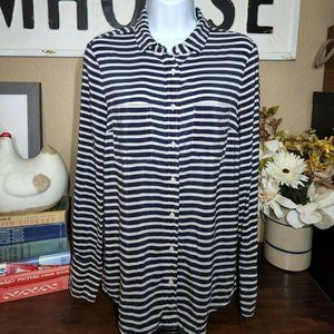 J. CREW FACTORY NAVY AND WHITE STRIPE 100% SILK BLOUSE SIZE S